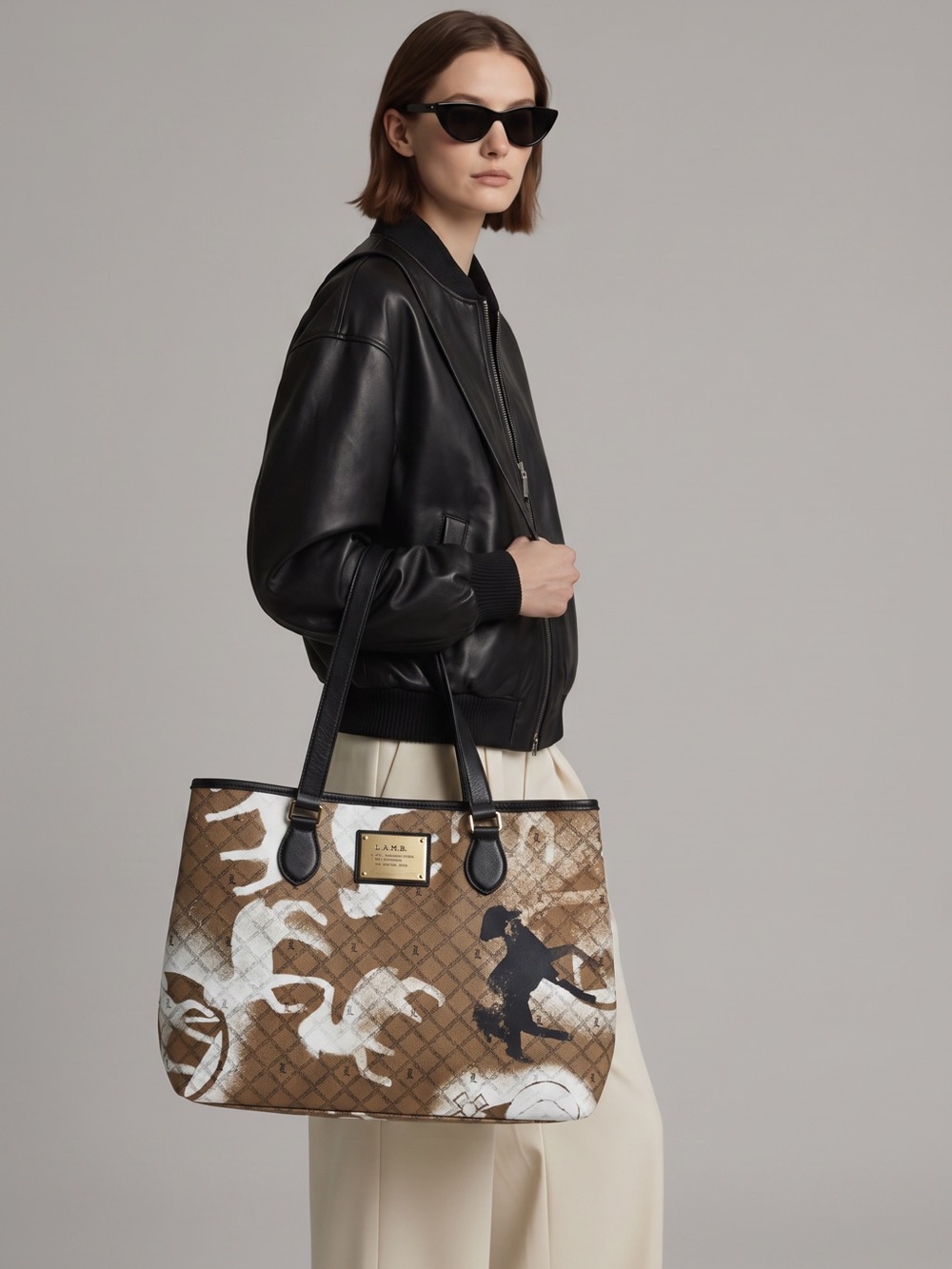 LAMB Brown Signature Canvas Tote with Lamb Print
